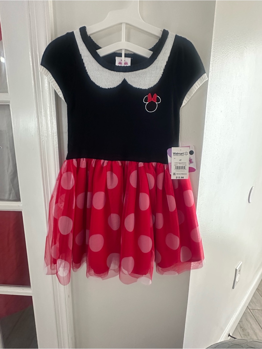 4T Disney Black Top with Red Polka Dot Tulle Skirt Girls' Dress